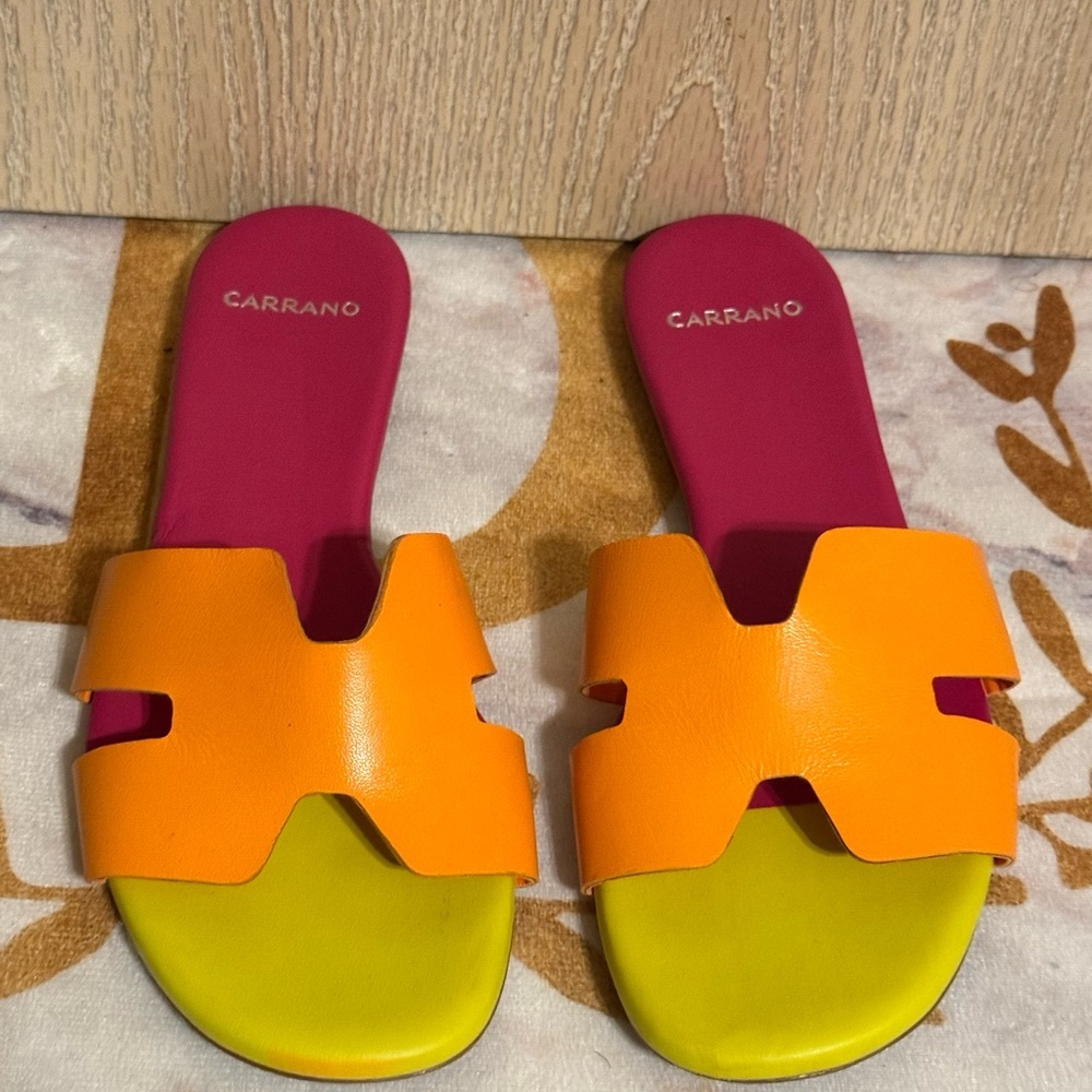 Carrano Nayeli Leather Slide Sandal - Multi-Tangerine